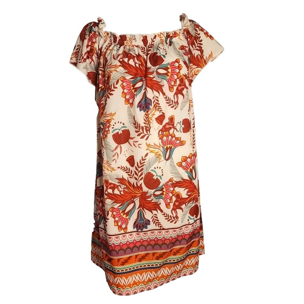 Shein Dress Womens Size XL‎ Red White Orange Short Sleeve Pullover Floral